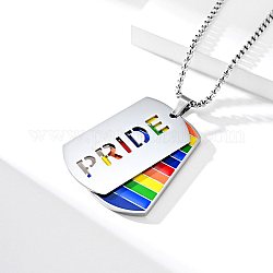 Rainbow Pride Necklace, Army Card with Pride Word Pendant Necklace for Men Women, Stainless Steel Color, 24.29 inch(61.7cm)