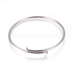 Regolabile 304 braccialetto in acciaio inossidabile, base del braccialetto vuota, colore acciaio inossidabile, 2-3/8 pollici (6.25 cm), 2 mm, vassoio: 6 mm