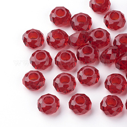 Perles européennes en verre, Perles avec un grand trou   , pas de noyau métallique, rondelle, rouge foncé, 14x8mm, Trou: 5mm