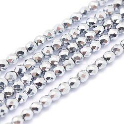 Chapelets de perles en hématite synthétique sans magnétiques, Grade a, placage sous vide, facette, ronde, platinée, 2mm, Trou: 1mm, Environ 185 pcs/chapelet, 15.7 pouce (40 cm)