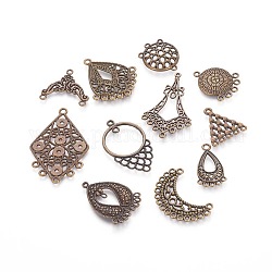 Tibetan Style Links, Nickel Free, Mixed Shapes, Antique Bronze, 21~64x8~62.5x1.5~15mm, Hole: 1~4mm