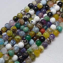 Natural Fire Agate Beads Strands, Faceted Round, Dyed, Mixed Color, 10mm, Hole: 1mm, about 38pcs/strand, 14.56inch