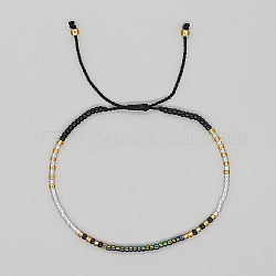 Geflochtene Perlenarmbänder aus Glassamen, verstellbare Armband, Schwarz, 11 Zoll (28 cm)