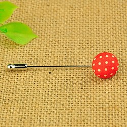Fashion Lapel Pins, with Woven Cabochons and Brass Findings, Red, 62mm