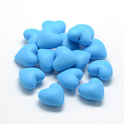 Food Grade Eco-Friendly Silicone Focal Beads, Chewing Beads For Teethers, DIY Nursing Necklaces Making, Heart, Deep Sky Blue, 19x20x12mm, Hole: 2mm