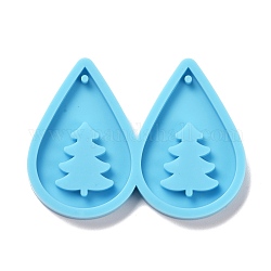 DIY Teardrop with Tree Pendants Silicone Molds, Resin Casting Molds, For UV Resin, Epoxy Resin Jewelry Making, Christmas Theme, Deep Sky Blue, 42x57x5mm, Hole: 1.5mm, Inner Diameter: 37x25mm