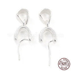 925 Sterling Silver Ice Pick Pinch Bails, Teardrop, Silver, 7x5x2mm, Hole: 4.5x3.5mm, Inner Diameter: 4.5x3.5mm, Pin: 0.4mm