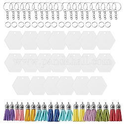 DIY Tassel Keychain Making Kit, Including Iron Jump Rings & Split Key Rings, Hexagon Acrylic Blank Big Pendants, Faux Suede Tassel Pendant Decorations, Mixed Color, Key Rings: 55x27.5x2mm, 20pcs/box
