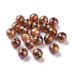 UV-Beschichtung regenbogenschillernde Acrylperlen, mit Goldfolie, Gerillte Perlen, Runde, Sienaerde, 14x13 mm, Bohrung: 4 mm