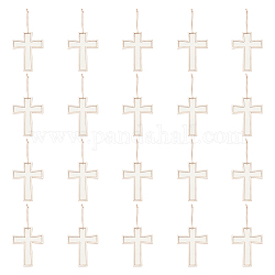 Grandi pendenti in legno di bosso, ciondoli croce religione, undyed, bianco floreale, 187~190mm, croce: 126.5x96.5~97x4 mm