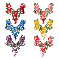 Hobbiesay 6 pièces 6 couleurs motif de fleurs informatisé broderie tissu appliques, accessoires de col costumé, couleur mixte, 355x320x1mm, 1 pc / couleur