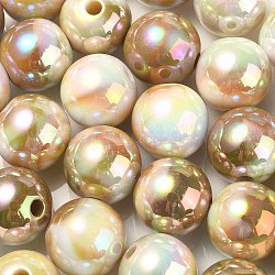 Placage uv perles acryliques irisées arc-en-ciel, ronde, kaki foncé, 13.5x13mm, Trou: 3mm