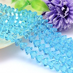Sfaccettato cono imitazione di cristallo austriaco fili di perline, grado aaa, blu fiordaliso, 6x4mm, Foro: 0.7~0.9 mm, circa 100pcs/filo, 15.7 pollice
