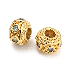 Perles de placage en laiton, avec zircons, Plaqué longue durée, rondelle, or, 7.5x5mm, Trou: 3mm