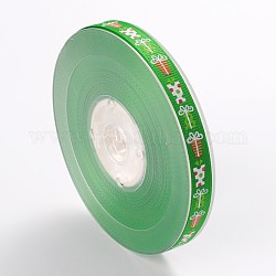 Christmas Theme Polyester Ribbons, Green, 3/8 inch(9mm), about 100yards/roll(91.44m/roll)