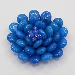 Cabuchones de jade teñido, con fornituras de metal de color platino, flor, azul dodger, 66x24mm
