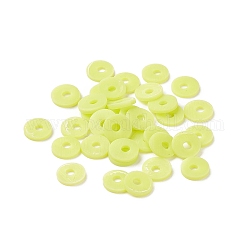 Perles d'argile polymère faites à la main écologiques, pour les fournitures de bricolage bijoux artisanat, disque / plat rond, perles heishi, jaune vert, 8x1mm, Trou: 2mm, environ 7500 pcs/500 g