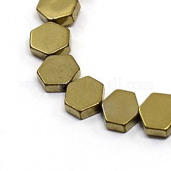 Electroplate Non-magnetic Synthetic Hematite Bead Strands, Hexagon, Golden Plated, 6x6x2mm, Hole: 1mm, about 68pcs/strand, 15.7 inch