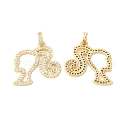 Brass Micro Pave Clear Cubic Zirconia Pendants, Girl Charms, Real 16K Gold Plated, 21x21x2mm, Hole: 4x3mm
