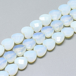 Opalite Beads Strands, Faceted, Heart, 10x10x5mm, Hole: 1.2mm, about 20pcs/strand, 7.4 inch
