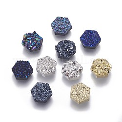 Perlas de resina de piedras preciosas druzy imitación, hexágono, color mezclado, 10x10x3.5mm, agujero: 1.2 mm