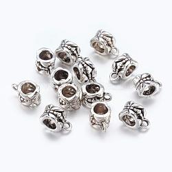 Tibetischen Stil Kleiderbügel, Perlen der Patsche, cadmiumfrei und bleifrei, Tasse, Antik Silber Farbe, 11.5x6x8 mm, Bohrung: 2 mm, Innendurchmesser: 4.3x4.4 mm