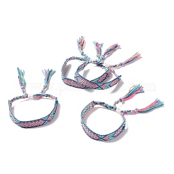 Pulsera de hilo trenzado poliéster-algodón motivo rombos, pulsera étnica tribal brasileña ajustable para mujer, azul claro, 5-7/8~11 pulgada (15~28 cm)
