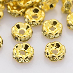 Perline distanziatori strass in ottone, grado a, bordo ondulato, colore metallico oro, rondelle, giunchiglia, 6x3mm, Foro: 1 mm