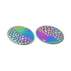 Placcatura ionica (ip) 304 ciondoli in acciaio inossidabile, fascino ovale, colore arcobaleno, 27.5x22x1mm, Foro: 1.6 mm