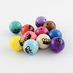 Opaque Chunky Gumball Bubblegum Crown Printed Acrylic Round Beads, Mixed Color, 19.5x19mm, Hole: 2mm
