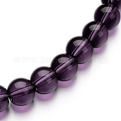 Cuentas redondas de vidrio, púrpura, 8mm, agujero: 1 mm, aproximamente 40 pcs / cadena, 11 pulgada