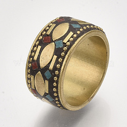 Кольца индонезии ручной работы широкие кольца, толстые кольца, с латунной фурнитурой , красочный, Размер 10, 20 мм