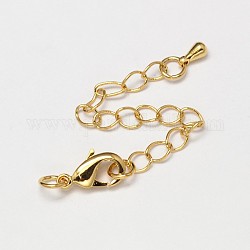 Rack Plating and Vacuum Plating Brass Chain Extender, Soldered, with Lobster Claw Clasps, Cadmium Free & Lead Free, Golden, 50~70mm, Clasps: 12x7mm, Hole: 3mm