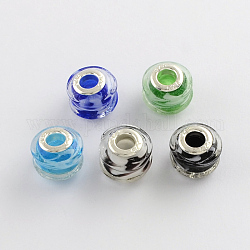 Rondelle Lampwork Large Hole European Beads, with Silver Color Plated Brass Cores, Mixed Color, 14~15x11~12mm, Hole: 5mm