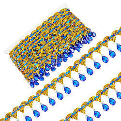 Polyester-Quasten-Spitzenband, funkelnde Pailletten-Spitzenborte mit silberfarbenem Kunststoff-Strass-Fransenbesatz, für Bekleidungszubehör, Blau, 1-7/8 Zoll (48.5 mm), ungefähr 9.84 yards (9m)/pc