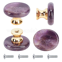 Natural Amethyst Drawer Knobs, Oval Shaped Drawer Pulls Handle, Iron Screw, for Home, Cabinet, Cupboard and Dresser, Platinum & Golden, 27x23x18mm