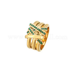 Golden Stainless Steel Rhinestone Wide Band Rings, Indicolite, US Size 8(18.1mm)