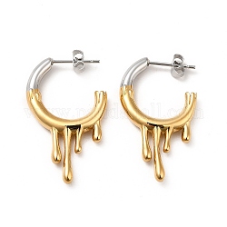 Two Tone 304 Stainless Steel Melting Dripping Stud Earrings, Half Hoop Earrings for Women, Golden & Stainless Steel Color, 33x19x4mm, Pin: 0.7mm
