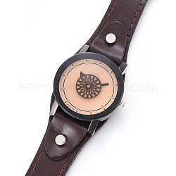 Montre à bracelet, montre à quartz, Tête de montre en alliage et bracelet en cuir, brun coco, 9-1/2 pouce ~ 10 pouces (24.2~25.5 cm), 19~20x3mm, cadran montre: 39.5x41x14 mm