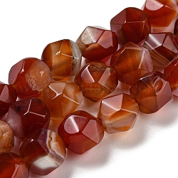 Natural Red Agate Beads Strands, Faceted, Polygon, 7.5~8.5x7.5~8x7.5~8mm, Hole: 1.4mm, about 44~49pcs/strand, 14.25~14.96 inch(36.2~38cm)