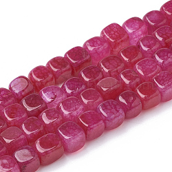 Cuentas de ágata natural hebras, teñido, cubo, rojo violeta medio, 7.5~8x7~7.5x7~7.5mm, agujero: 1 mm, aproximamente 50 pcs / cadena, 14.5 pulgada
