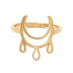 Ion Plating(IP) 304 Stainless Steel Crescent Moon Adjustable Ring for Women, Real 18K Gold Plated, US Size 6(16.5mm)