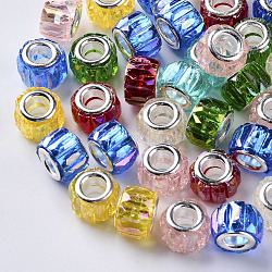 Transparent Resin European Beads, Large Hole Beads, with Silver Color Plated Double Brass Cores, Faceted, AB Color Plated, Column, Mixed Color, 11.5x8mm, Hole: 5mm