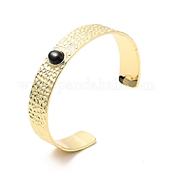 Bracelet manchette ouvert ovale zircon cubique noir, bracelet jonc plat en laiton pour femme, Sans cadmium & sans nickel & sans plomb, véritable 18k plaqué or, diamètre intérieur: 2-3/8 pouce (6 cm)