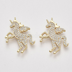 Brass Micro Pave Cubic Zirconia Pendants, Unicorn, Clear, Nickel Free, Real 18K Gold Plated, 27x18.5x2mm, Hole: 1.2mm