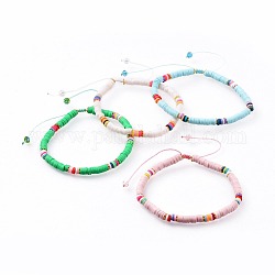 Braccialetti di perline intrecciati in argilla polimerica regolabili a mano, con filo di nylon e perle di vetro, colore misto, 2-1/4 pollice (5.7 cm), 4mm