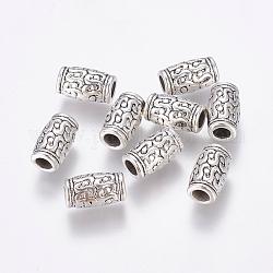 Perlas de aleación de zinc de estilo tibetano, sin plomo y el cadmio, tubo, plata antigua, 12x7mm, agujero: 3.5 mm