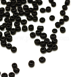 Abalorios de la semilla de cristal opaco helado, redondo, negro, 3x1.5~3mm, agujero: 1 mm, aproximamente 1500 unidades / 50 g