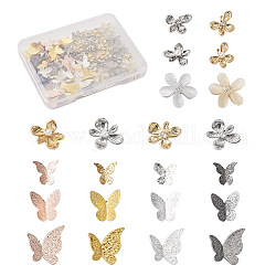 100 pz cabochon in metallo, accessori per la decorazione di nail art per le donne, farfalla e fiore, colore misto, 100pcs/scatola