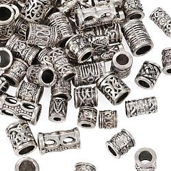 Perline europee in lega di stile tibetano 150 pz 15 stili, perline con foro grande, colonna, argento antico, 7~15.5x6~9mm, Foro: 3~6 mm, 10pcs / style